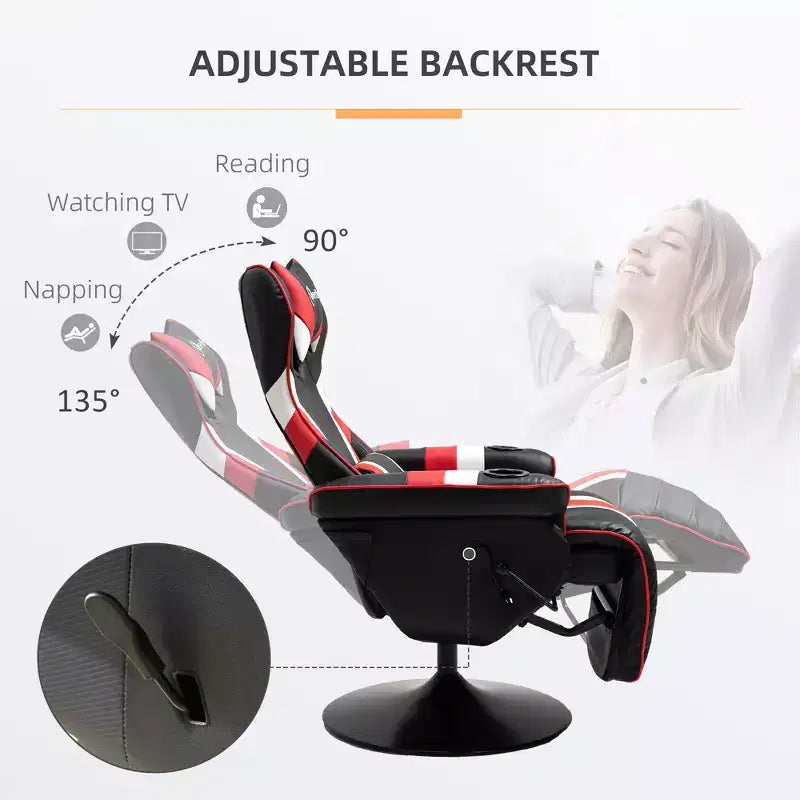 Chaise gaming style racing, fauteuil inclinable avec soutien lombaire, repose-pieds et porte-gobelet / blanc / rouge
