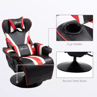 Chaise gaming style racing, fauteuil inclinable avec soutien lombaire, repose-pieds et porte-gobelet / blanc / rouge