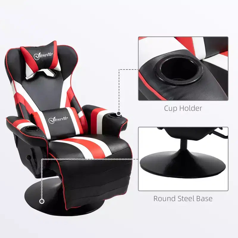 Chaise gaming style racing, fauteuil inclinable avec soutien lombaire, repose-pieds et porte-gobelet / blanc / rouge