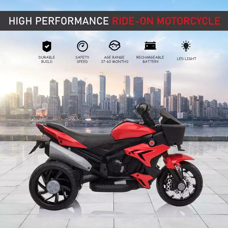 Moto électrique pour enfants avec phares, musique et stabilité à trois roues, rouge