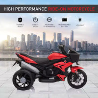 Moto électrique pour enfants avec phares, musique et stabilité à trois roues, rouge