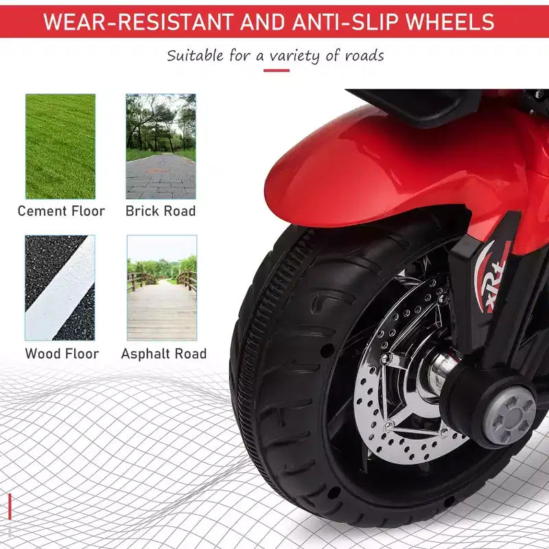 Moto électrique pour enfants avec phares, musique et stabilité à trois roues, rouge