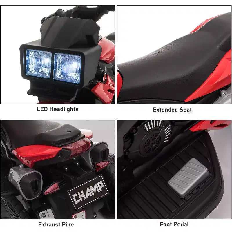 Moto électrique pour enfants avec phares, musique et stabilité à trois roues, rouge