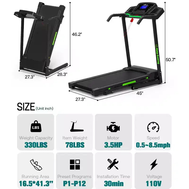 Tapis de course pliable avec inclinaison et application – Tapis de course électrique pour la maison, commandes de vitesse sur les mains courantes et moniteur de pouls intégré, design compact