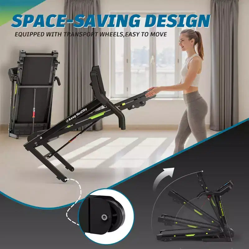 Tapis de course pliable avec inclinaison et application – Tapis de course électrique pour la maison, commandes de vitesse sur les mains courantes et moniteur de pouls intégré, design compact