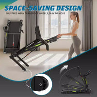 Tapis de course pliable avec inclinaison et application – Tapis de course électrique pour la maison, commandes de vitesse sur les mains courantes et moniteur de pouls intégré, design compact