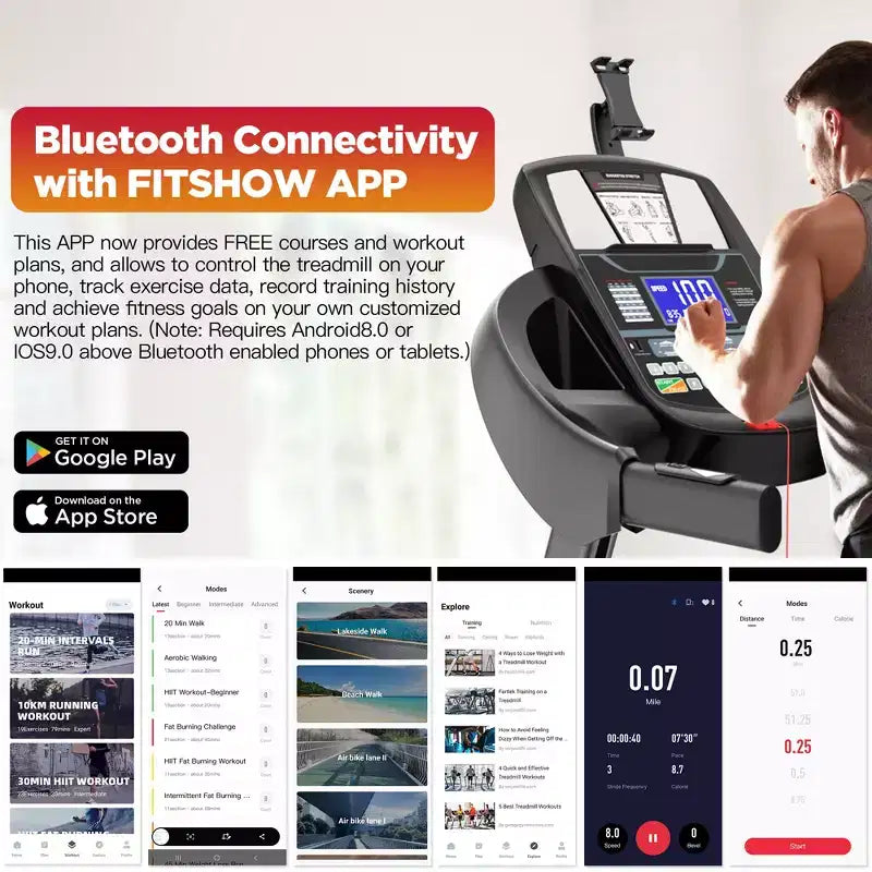 Tapis de course pliable 4,5 CV pour la maison, 15 niveaux d'inclinaison automatique, supporte 136 kg, 71 programmes d'entraînement, contrôle intelligent FitShow APP, 16 km/h, haut-parleurs Bluetooth