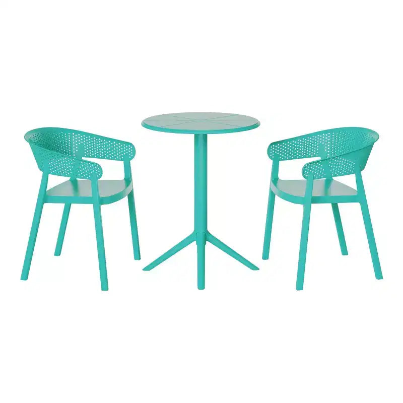 WestinTrends Playa Ensemble table bistro de terrasse en résine d'extérieur 3 pièces avec chaises de salle à manger de terrasse empilables, Turquoise
