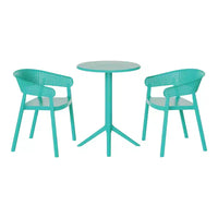 WestinTrends Playa Ensemble table bistro de terrasse en résine d'extérieur 3 pièces avec chaises de salle à manger de terrasse empilables, Turquoise