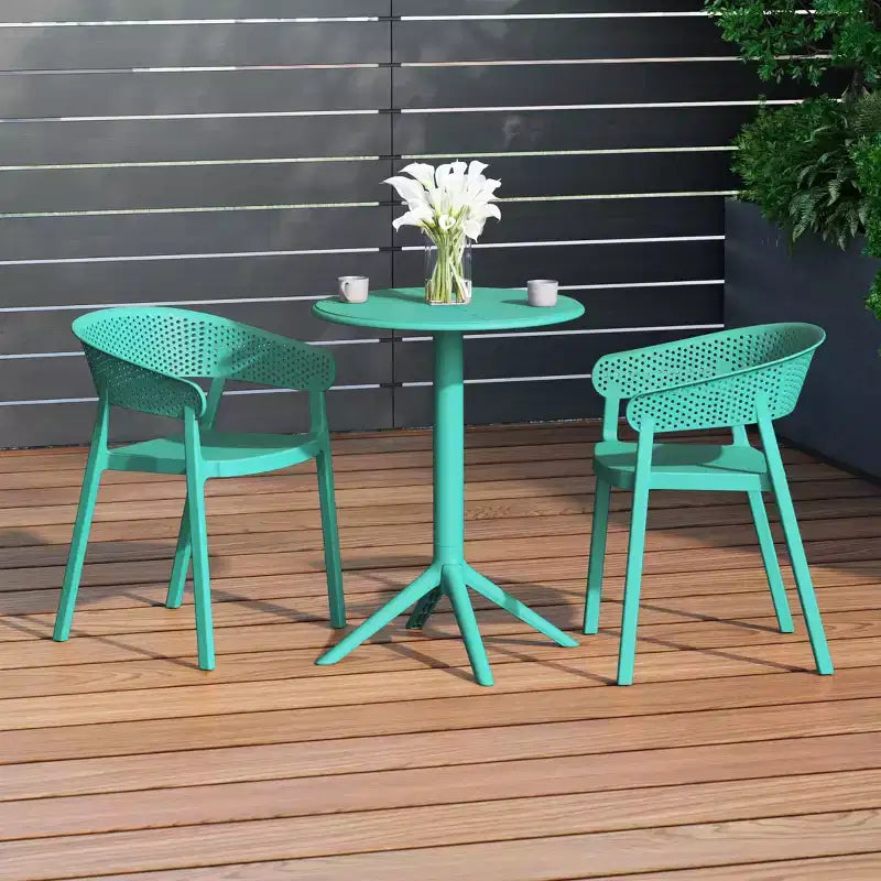WestinTrends Playa Ensemble table bistro de terrasse en résine d'extérieur 3 pièces avec chaises de salle à manger de terrasse empilables, Turquoise