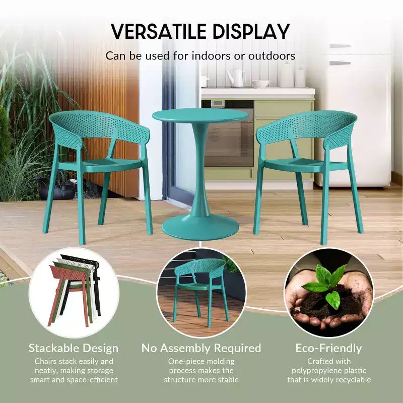 WestinTrends Playa Ensemble table bistro de terrasse en résine d'extérieur 3 pièces avec chaises de salle à manger de terrasse empilables, Turquoise