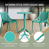 WestinTrends Playa Ensemble table bistro de terrasse en résine d'extérieur 3 pièces avec chaises de salle à manger de terrasse empilables, Turquoise