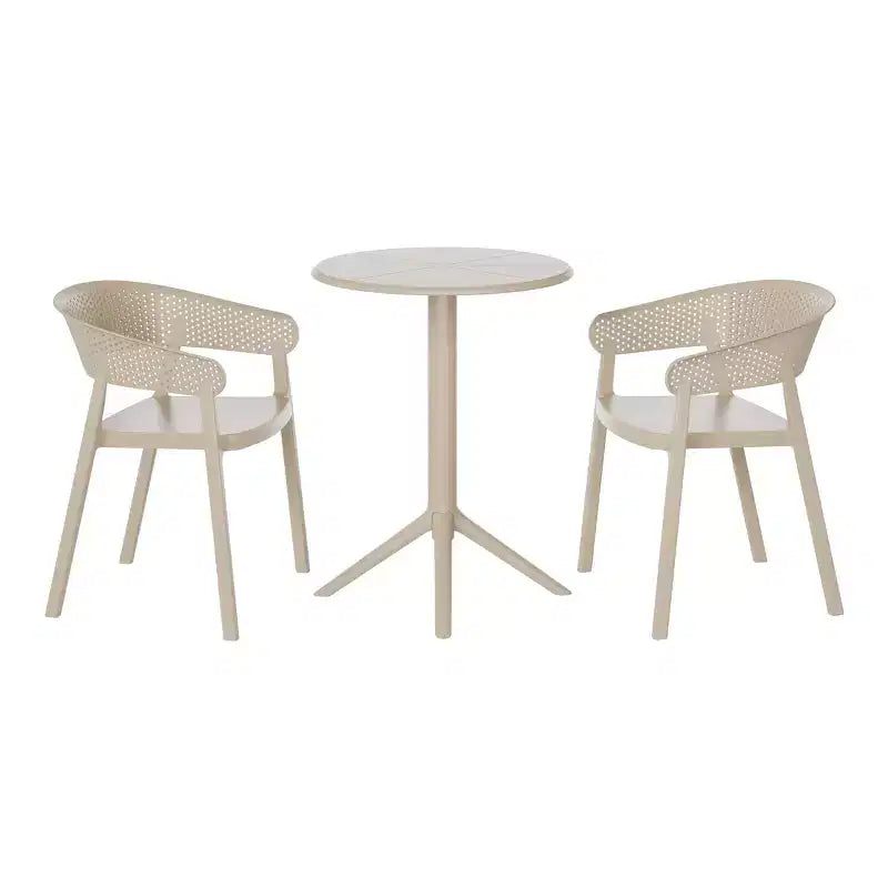 Ensemble de bistrot WestinTrends Playa 3 pièces en résine pour extérieur avec table et chaises empilables, sable