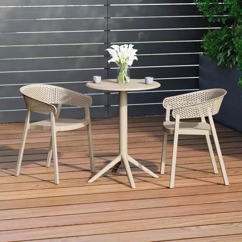 Ensemble de bistrot WestinTrends Playa 3 pièces en résine pour extérieur avec table et chaises empilables, sable