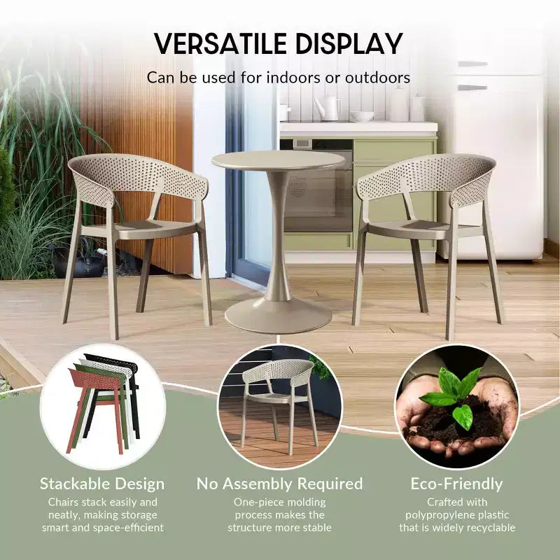 Ensemble de bistrot WestinTrends Playa 3 pièces en résine pour extérieur avec table et chaises empilables, sable