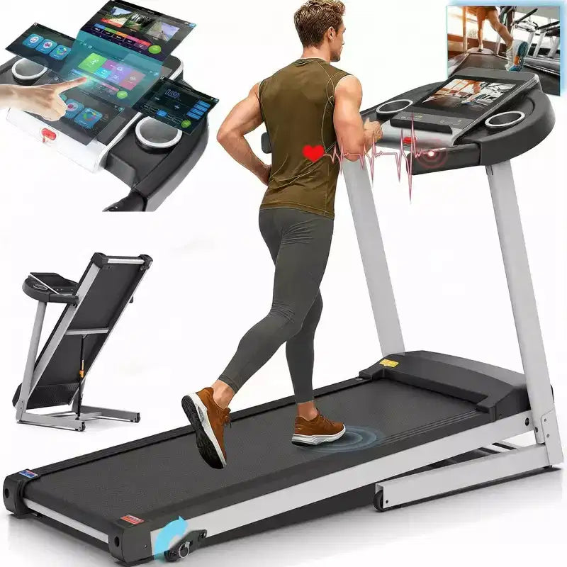 Tapis de course KRISRATE avec inclinaison de 12 %, écran TV 3D de 10", Wi-Fi, application et capteur de fréquence cardiaque pour la maison, tapis de course intelligent de 3,25 CV et 14,5 km/h, machine de course pliable