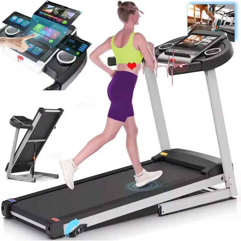 Tapis de course KRISRATE avec inclinaison de 12 %, écran TV 3D de 10", Wi-Fi, application et capteur de fréquence cardiaque pour la maison, tapis de course intelligent de 3,25 CV et 14,5 km/h, machine de course pliable