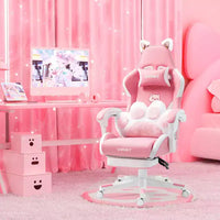 Chaise de jeu pivotante Okak Modern Cute Cat avec coussin lombaire patte, chaise d'ordinateur ergonomique haute pour adultes