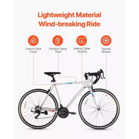 Vélo de route 21 vitesses en acier au carbone avec transmission Shimano, pneus 700x25C et guidon de course pour trajets quotidiens