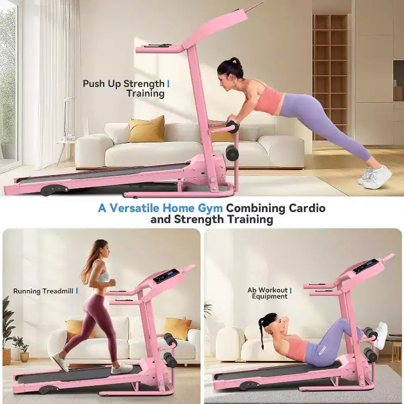 Tapis de course pliable KRISRATE avec banc d'abdominaux, tapis de course portable 3,5 CV amélioré en 2025 pour la maison avec inclinaison, écran LCD intelligent pour la masse grasse et la fréquence cardiaque