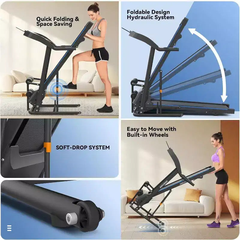 Tapis de course pliable KRISRATE avec banc d'abdominaux, tapis de course portable 3,5 CV amélioré en 2025 pour la maison avec inclinaison, écran LCD intelligent pour la masse grasse et la fréquence cardiaque