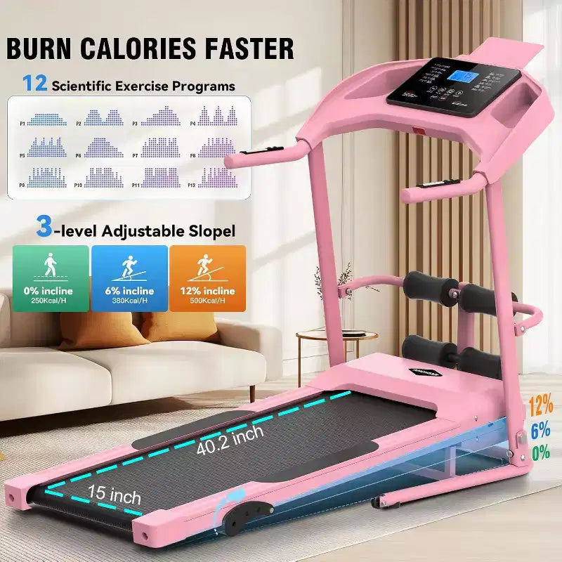 Tapis de course pliable KRISRATE avec banc d'abdominaux, tapis de course portable 3,5 CV amélioré en 2025 pour la maison avec inclinaison, écran LCD intelligent pour la masse grasse et la fréquence cardiaque