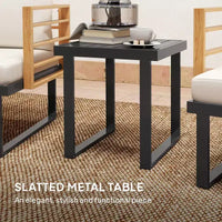 Ensemble bistro 3 pièces en métal, petit salon de jardin avec coussins, fauteuils, table à lattes pour balcon de jardin