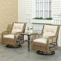Ensemble bistro d'extérieur 3 pièces - Petit mobilier de patio en résine tressée avec chaises pivotantes planeur pour balcon, porche