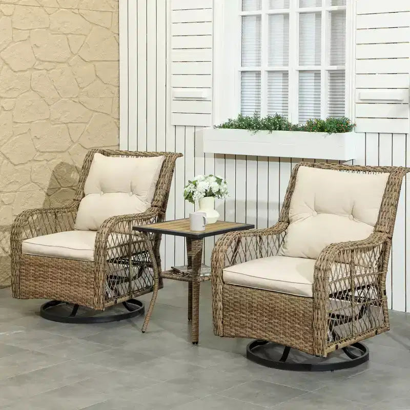 Ensemble bistro d'extérieur 3 pièces - Petit mobilier de patio en résine tressée avec chaises pivotantes planeur pour balcon, porche