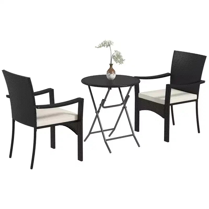 Ensemble de mobilier bistro de patio d'extérieur en résine tressée avec coussins, pour porche, jardin