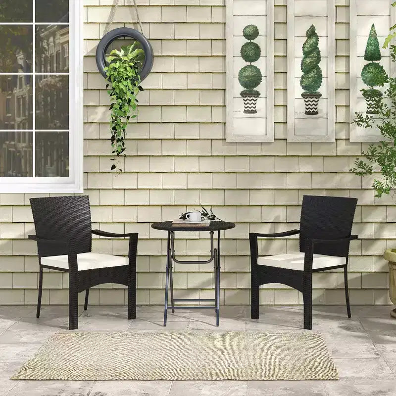 Ensemble de mobilier bistro de patio d'extérieur en résine tressée avec coussins, pour porche, jardin