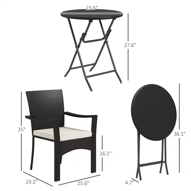 Ensemble de mobilier bistro de patio d'extérieur en résine tressée avec coussins, pour porche, jardin