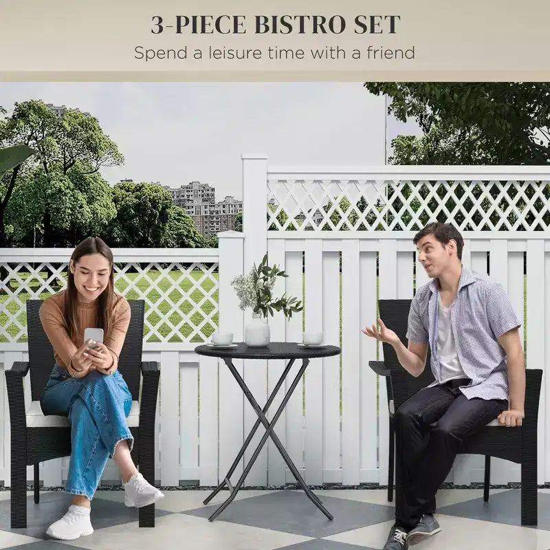 Ensemble de mobilier bistro de patio d'extérieur en résine tressée avec coussins, pour porche, jardin