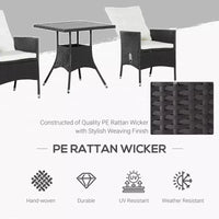Ensemble de bistrot 3 pièces pour terrasse, ensemble de conversation en rotin PE avec chaises inclinables à coussins touffetés et table basse