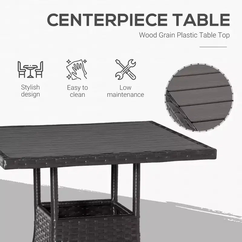 Ensemble de bistrot 3 pièces pour terrasse, ensemble de conversation en rotin PE avec chaises inclinables à coussins touffetés et table basse