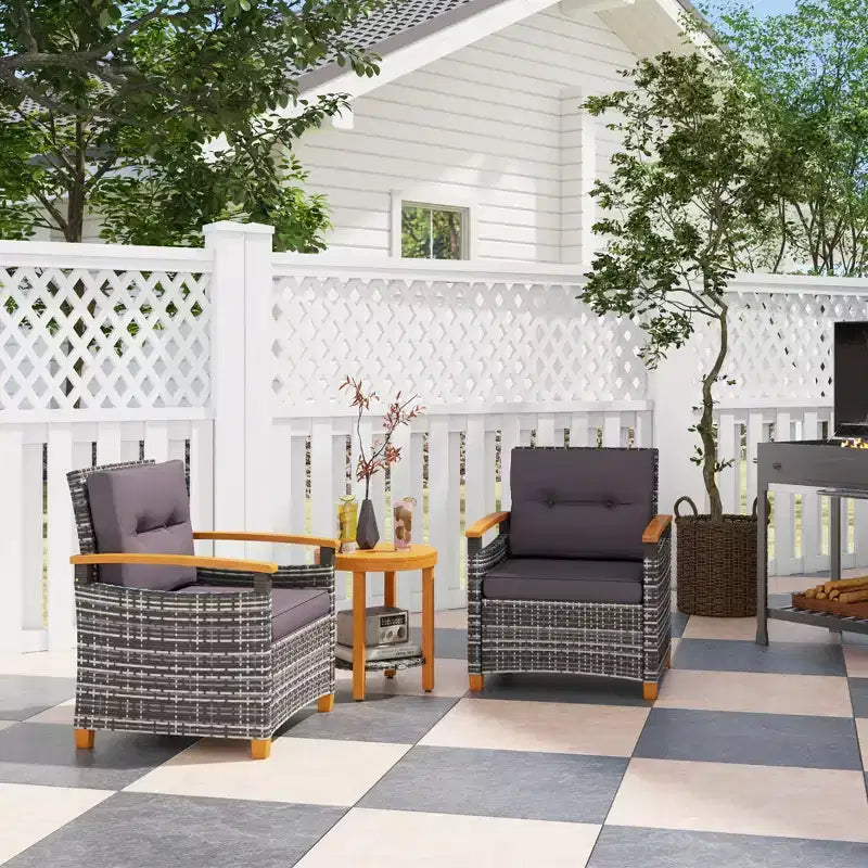 Ensemble bistrot extérieur, mobilier de jardin en osier avec coussins pour véranda, jardin