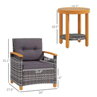 Ensemble bistrot extérieur, mobilier de jardin en osier avec coussins pour véranda, jardin