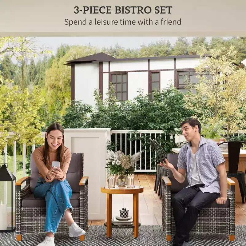 Ensemble bistrot extérieur, mobilier de jardin en osier avec coussins pour véranda, jardin