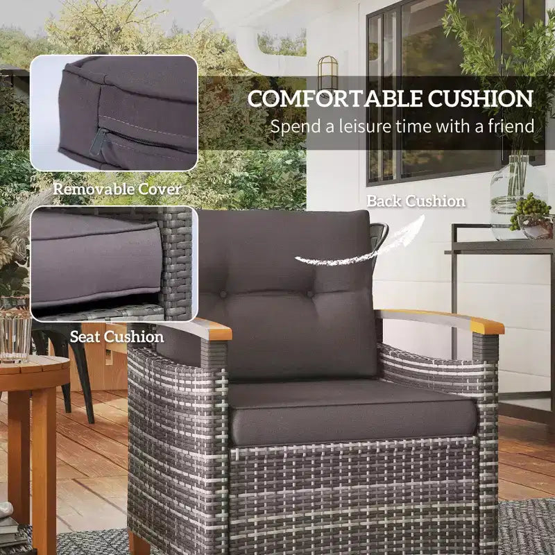 Ensemble bistrot extérieur, mobilier de jardin en osier avec coussins pour véranda, jardin