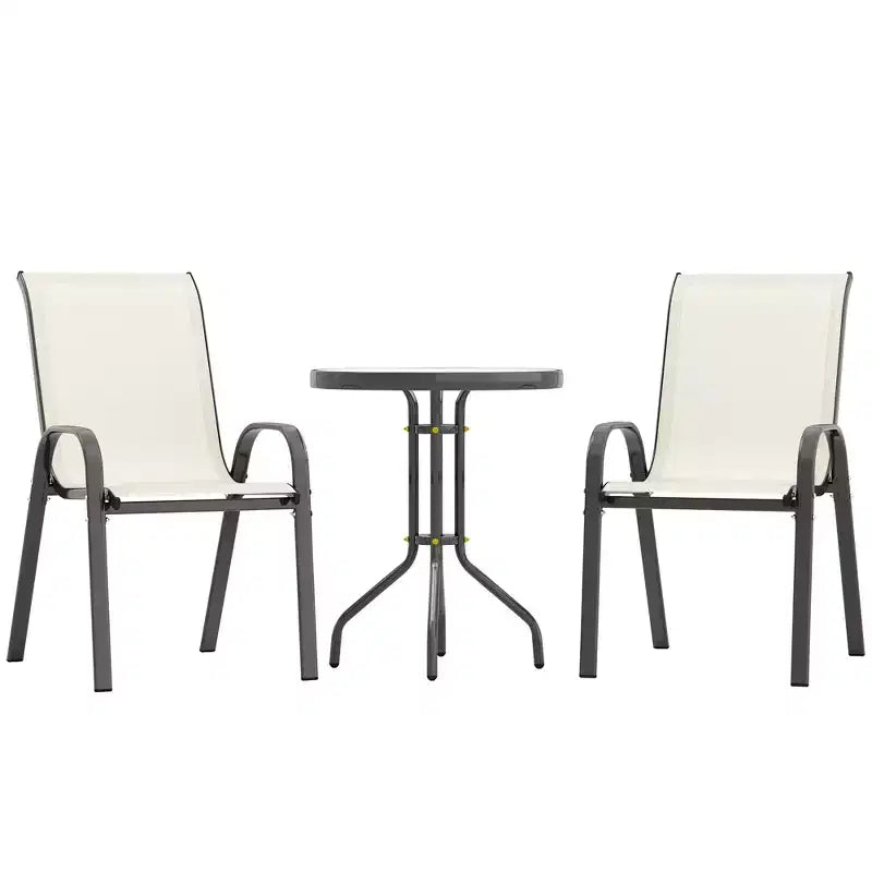 Ensemble de bistro 3 pièces, petit salon de jardin avec chaises empilables et table en verre pour jardin, balcon