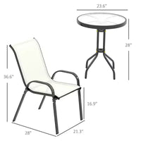 Ensemble de bistro 3 pièces, petit salon de jardin avec chaises empilables et table en verre pour jardin, balcon
