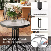 Ensemble de bistro 3 pièces, petit salon de jardin avec chaises empilables et table en verre pour jardin, balcon