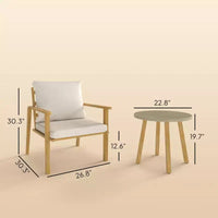 Ensemble bistrot d'extérieur 3 pièces en métal avec chaises larges et profondes, table ronde et coussins