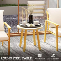 Ensemble bistrot d'extérieur 3 pièces en métal avec chaises larges et profondes, table ronde et coussins