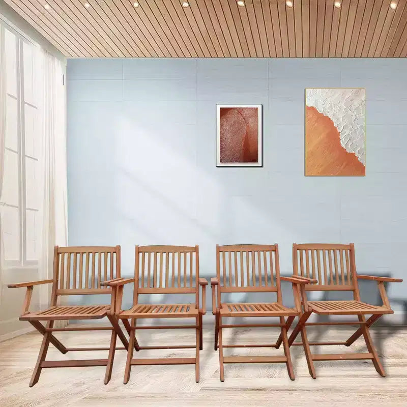 Ensemble de salle à manger pliable pour patio, 4 chaises pliantes, universel intérieur et extérieur, Teck