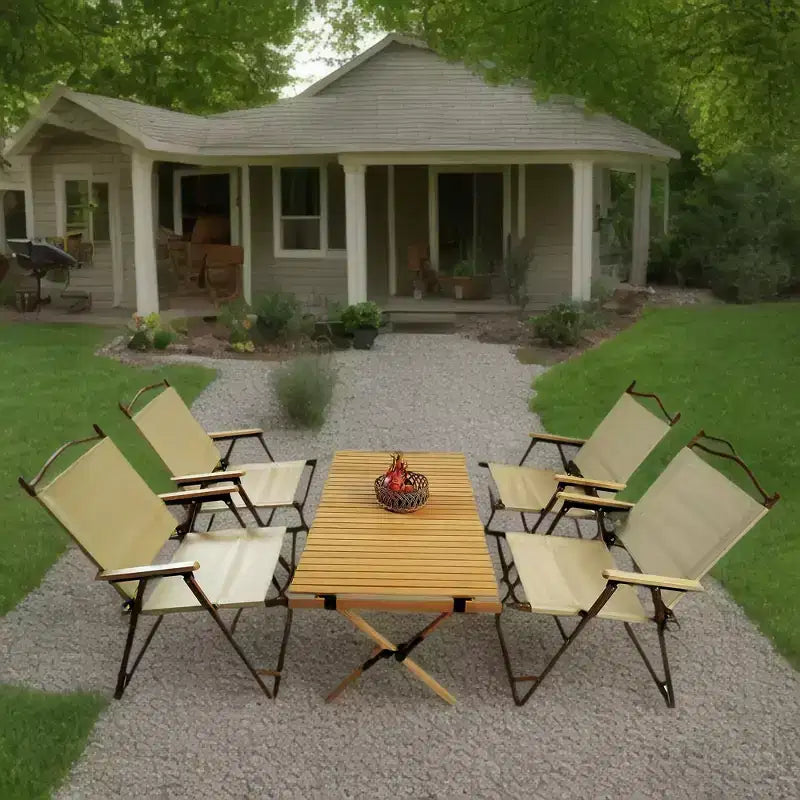 Ensemble repas multifonction pliable et portable - 1 table à manger et 4 chaises pliantes, universel intérieur et extérieur, Naturel, pour enfants