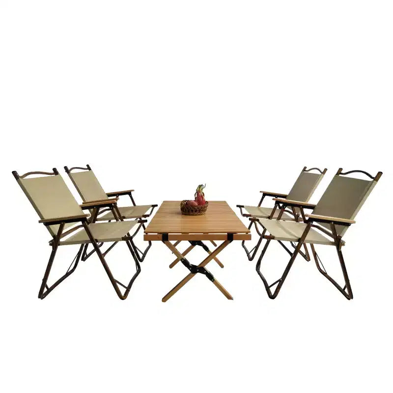 Ensemble repas multifonction pliable et portable - 1 table à manger et 4 chaises pliantes, universel intérieur et extérieur, Naturel, pour enfants