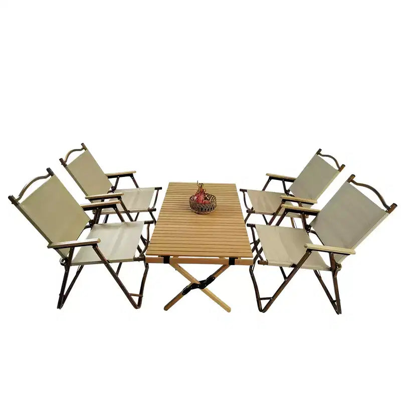 Ensemble de salle à manger multifonctionnel pliable et portable, 1 table de salle à manger et 4 chaises pliantes, universel pour l'intérieur et l'extérieur, Naturel