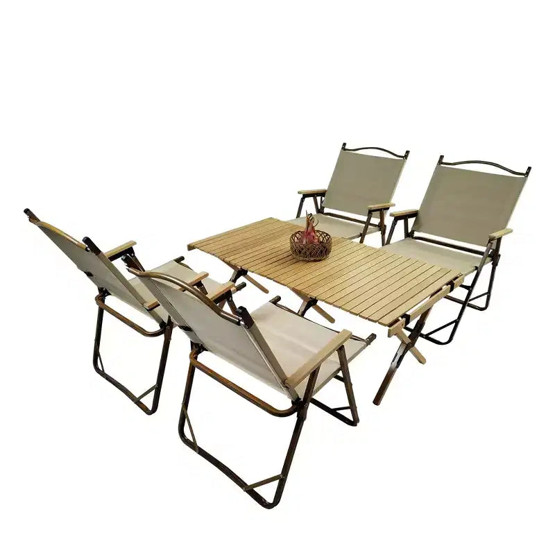 Ensemble de salle à manger multifonctionnel pliable et portable, 1 table de salle à manger et 4 chaises pliantes, universel pour l'intérieur et l'extérieur, Naturel