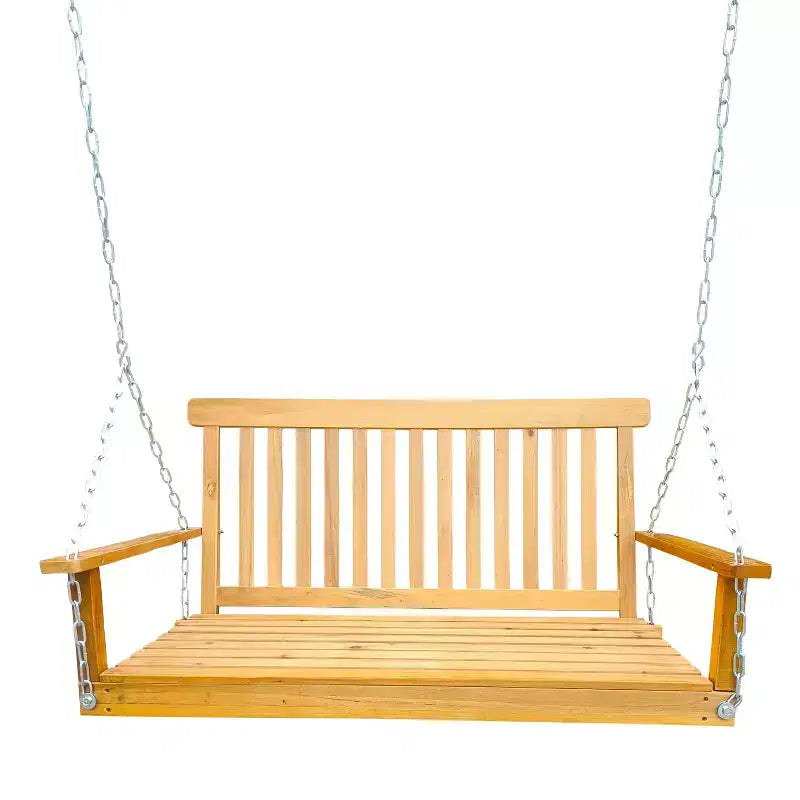 Balançoire de porche avec accoudoirs, Balancelle en bois avec chaînes suspendues, pour patio extérieur, jardin, porche, arrière-cour ou véranda, Facile à assembler